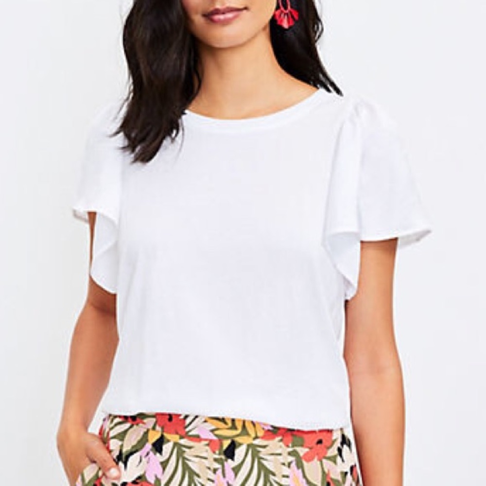 NWT LOFT Flutter Sleeve Mixed Media Top